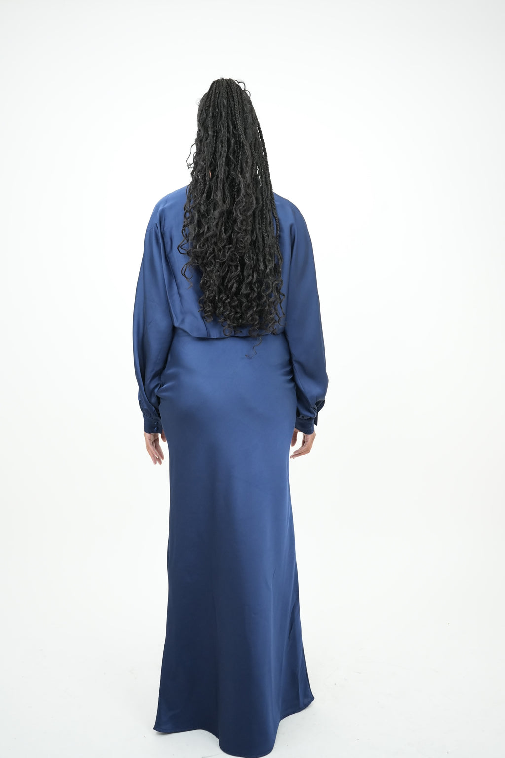 ARIEL - Robe longue de soirée en satin marine