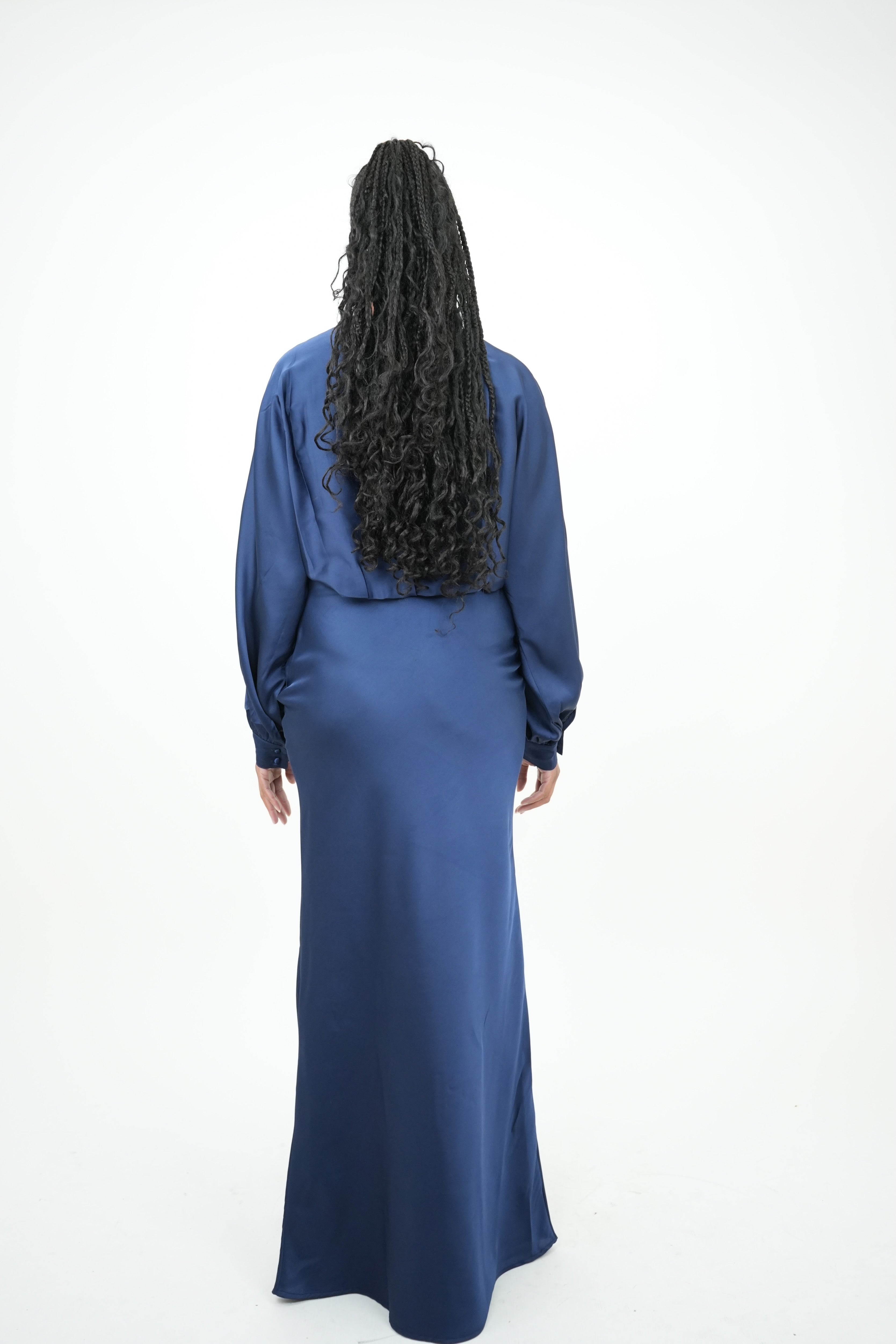 ARIEL - Robe longue de soirée en satin marine