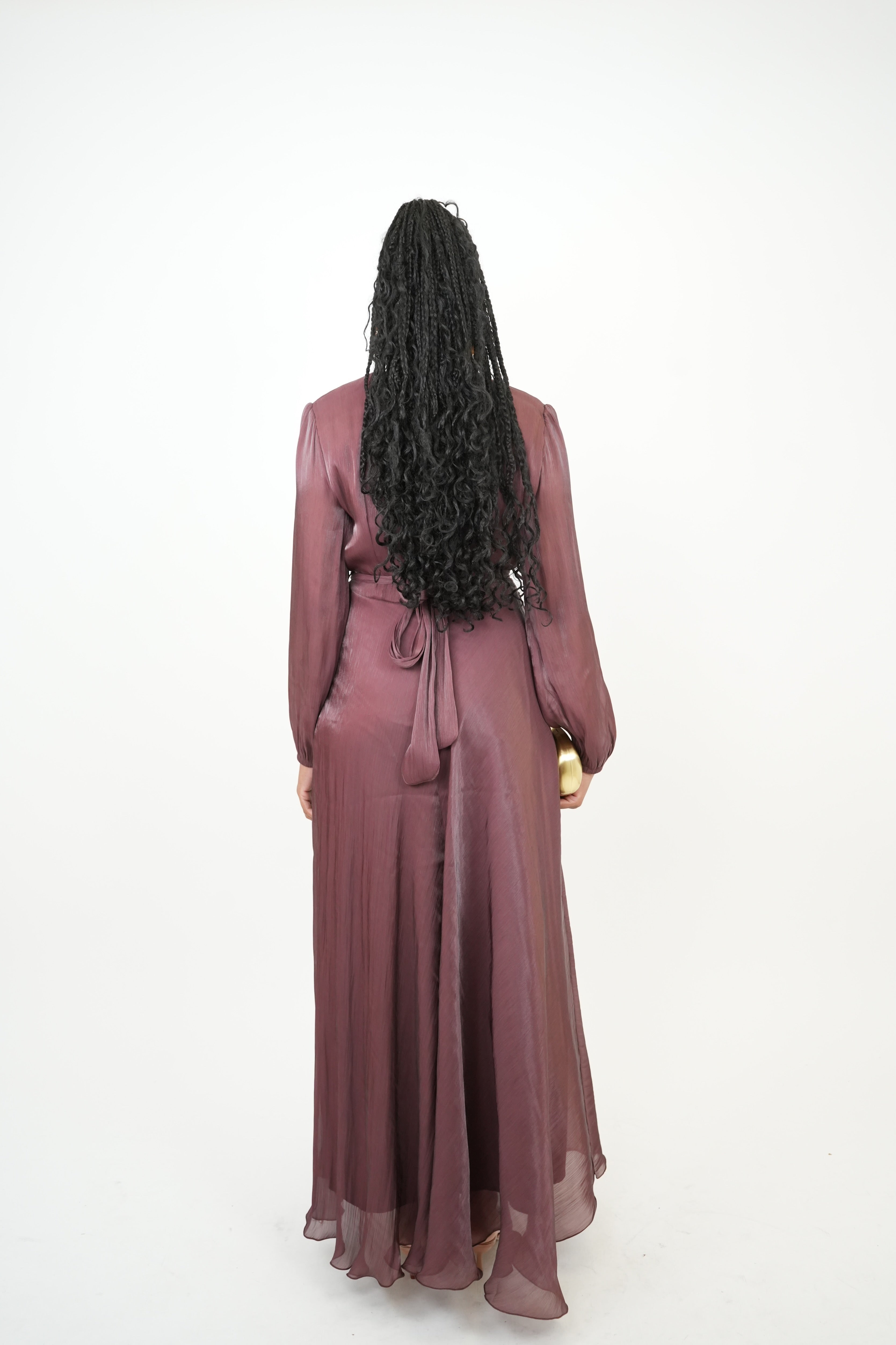 PRISCA - Robe longue cache-coeur prune