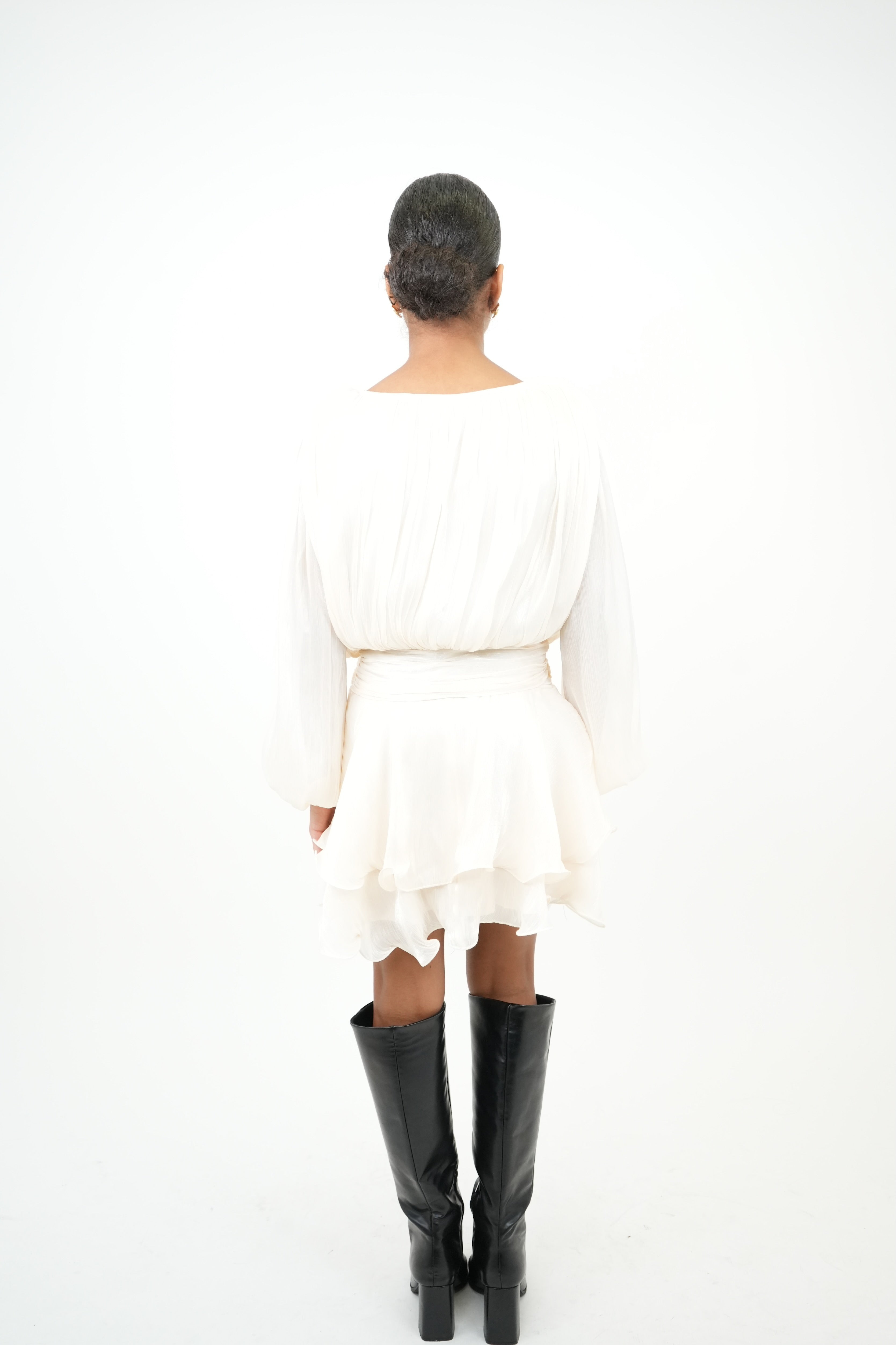 AMBER - Robe mini plissée à volants écru